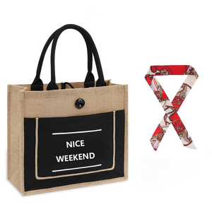 Sac en toile de jute imprimé personnalisé en gros Écologique Mode Réutilisable Fourre-tout de plage Épicerie Sacs de jute - Product Image 1