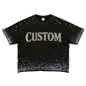 Custom Rhinestone Studded Oversized Black T-<b>Shirt</b> <b>Gothic</b> Streetwear Bling Graphic Tee Wholesale - Product Image 1