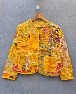 Best Hand Block Printed Floral Quilted Cotton <b>Jacket</b> <b>Lightweight</b> Quilted Ethnic with Button Front for <b>Women</b> Stylish Great Price - Product Image 1