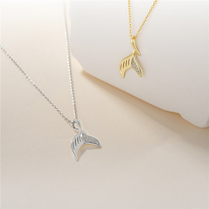 Collier pendentif queue de poisson en argent sterling S925, zircon et or 14 carats, version cuivre personnalisable, un cadeau pour les anniversaires des femmes - Product Image 4