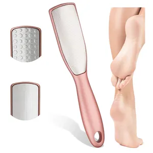 Professional Wholesale Manufacturer Stainless Steel Metal Foot File For Feet Care With Plastic Long Handle Callus Remover Tool