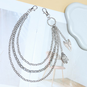 Cadena de cintura con colgante de mano de calavera y alas de ángel, de aleación de zinc, estilo hip hop callejero de Halloween, cadena corporal de moda, color blanco K, con múltiples vueltas - Product Image 2