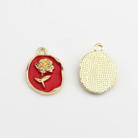Vente chaude Alliage Or Couleur Émail Fleur Charme Goutte D'huile Rose Fleur Pendentifs Pour Tête De Mariage DIY Bijoux