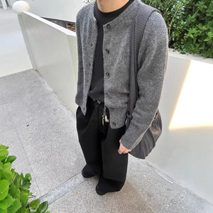 Grey Crew Neck Knit <b>Sweater</b> Men Spring Autumn Loose <b>Cardigan</b> Relaxed Fit Youth Wear MLXL2XL - Product Image 2