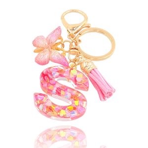 Llaveros <span class=keywords><strong>de</strong></span> Resina con Letras Iniciales <span class=keywords><strong>de</strong></span> la A a la Z, Colgante <span class=keywords><strong>de</strong></span> Mariposa, Borlas, Llaveros con Letras Iniciales del Alfabeto con Purpurina Rosa para Bolsos - Product Image 2