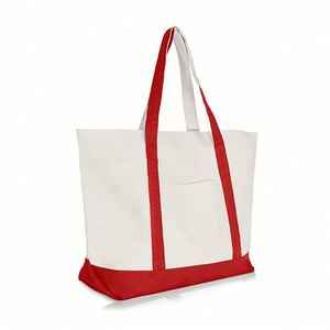 Sac fourre-tout en toile de coton robuste personnalisé à faible MOQ, réutilisable pour le shopping ou la plage, avec poche extérieure - Product Image 1