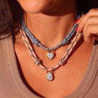 Collier ras du cou tendance à double couche en corde avec pendentif géométrique en zircon, simple et empilable, bijou de mode pour adolescentes