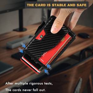 Casekey RFID Slim Pop up <b>Metal</b> Card Holder Carbon Fiber Leather Bifold Minimalist Smart <b>Wallet</b> with ID Window Money Clip for Men - Product Image 4