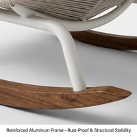 Fauteuil à bascule d'extérieur en teck avec coussin imperméable résistant aux UV, durable pour hôtel, salon, chambre, patio, balcon, villa