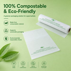 Sac de courses en rouleau en plastique biodégradable compostable thermoscellable durable personnalisé en PLA PBAT à base d'amidon de maïs pour supermarché - Product Image 1