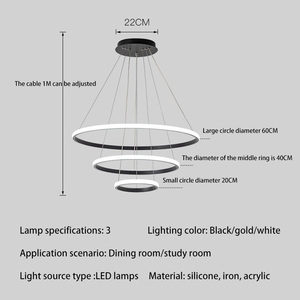 Lampe à <span class=keywords><strong>suspension</strong></span> décorative moderne dorée à <span class=keywords><strong>trois</strong></span> cercles <span class=keywords><strong>Suspension</strong></span> en acrylique de luxe pour le salon Lampe à <span class=keywords><strong>suspension</strong></span> LED pour la maison - Product Image 4