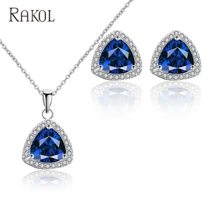 Rakol สร้อยคอหินสีฟ้าจี้ทองแดง AAA zircon ดีไซน์สามเหลี่ยม NP2088 - Product Image 6