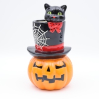 Tasses tiki en porcelaine de bar taille personnalisée tasse à cocktail citrouille en céramique avec chat noir toile d'araignée chapeau haut de forme tasse tiki