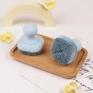 Wellfine Silicone Pet Grooming Brush 2 in 1 Bath Hair Shower Self Cleaning Massage Silicon Shampoo Brush For Pets Cat