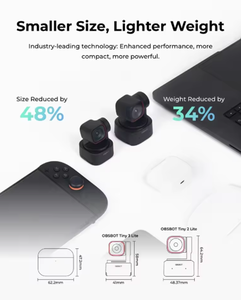Caméra web PTZ <span class=keywords><strong>OBSBOT</strong></span> <span class=keywords><strong>Tiny</strong></span> 3 populaire avec suivi IA à distance, audio spatial IA, 4K, 120FPS, CMOS 1/2 pouce et commande vocale - Product Image 3