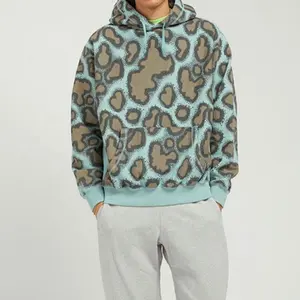 New Product Custom 100% Cotton Pullover Leopard Print Unisex Hoodie Sports Hoodie For Men