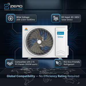 <b>ZERO</b> Solar PV Powered Split AC 9000-24000 BTU R32 Hybrid MPPT Wall Mounted Air Conditioner for Project Commercial Solar Direct-D - Product Image 1
