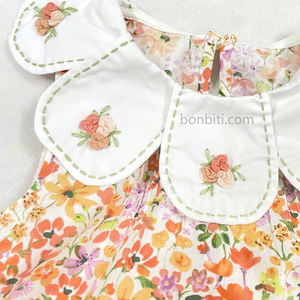 Floral Baby Girl Dress with Embroidered Peter Pan Collar Soft Cotton Sleeveless Dress for Summer Cute & Comfortable <b>Toddler</b> Wear - Product Image 5