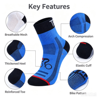 Chaussettes de cyclisme professionnelles en gros unisexe respirantes en maille avec soutien de la voûte plantaire et compression, chaussettes de sport personnalisables avec logo et motif OEM