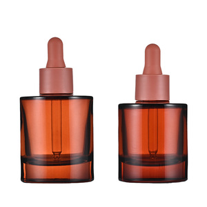 Flacon compte-gouttes en verre rouge-brun à fond épais pour huiles essentielles 30 ml, flacon cylindrique pour sérum 50 ml à épaule plate - Product Image 3