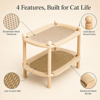 Lit pour chat en bois de hêtre massif à double niveau, tapis à gratter en jute, hamac en maille, tapis rafraîchissant pour intérieur