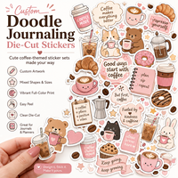 Autocollants personnalisés sur le thème du café, découpés à la forme, pour journalisation, scrapbooking, étiquettes de planificateur, autocollants décoratifs mignons pour agenda et loisirs créatifs