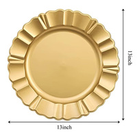 Assiettes de présentation en plastique de 13 pouces, écologiques, personnalisées, à bordure dorée cannelée et gaufrée, pour mariages et réceptions, vente en gros
