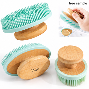 Brosse faciale en silicone personnalisée avec logo pour femmes, brosse à shampoing à manche en bambou pour douche, avec brosses de bain en silicone souple pour l'application d'huile - Product Image 1