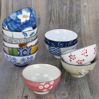 Bol japonais peint fleur en grès couleur sous glaçure petits bols à collation en céramique bon marché