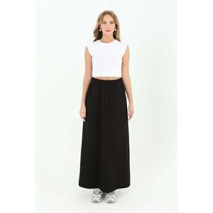 Puane Women's Black <b>Elastic</b> Waist Long <b>Skirt</b>, Comfortable and Stylish for Daily Wear and Special Occasions, Model 18207ETK - Product Image 1