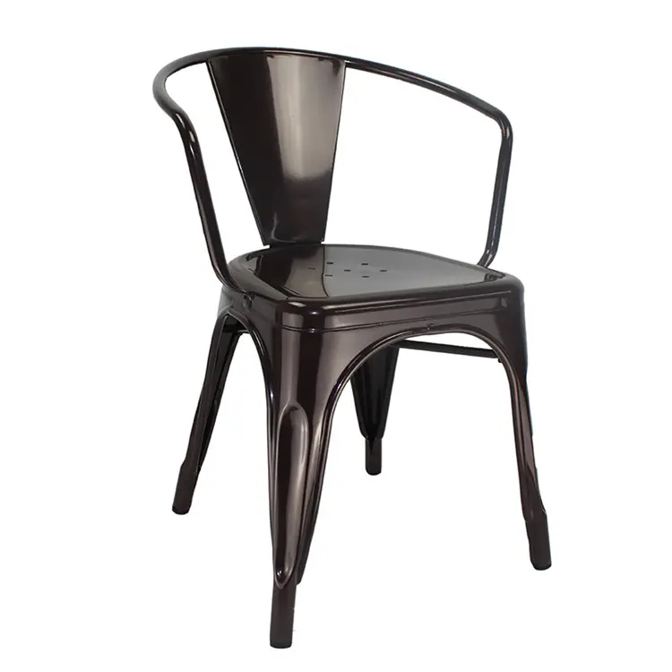 Cadeira de ferro Cheap Black Powder Coated Restaurant Stackable Metal Tolix Coffee Chair casual Style Armrest dining chair