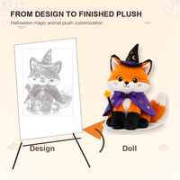 Peluche renard d'Halloween personnalisée, douce et rembourrée, avec chapeau de sorcier et cape, anti-stress, pour 3 ans et plus, décoration de fête, faible MOQ, support OEM/ODM