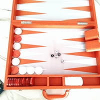 Backgammon de luxe SUNRISE en cuir orange, 21 pouces, portable, pour tournoi, pour adulte, logo personnalisé