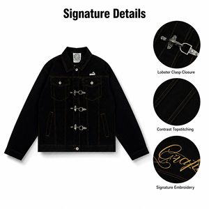Veste Trucker Homme Personnalisée en Jean Noir avec Fermeture à Boucle Style Pompier, Vêtement de Travail Vintage, Streetwear, Style Rétro, OEM ODM Marque Privée - Product Image 1