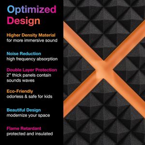 Paneles Acústicos de Espuma de Poliuretano Autoadhesivos Woxin de 2 x 12 x 12 Pulgadas, Paneles Piramidales en Forma de Cuña para Estudio, Aislamiento Acústico Absorbente - Product Image 4