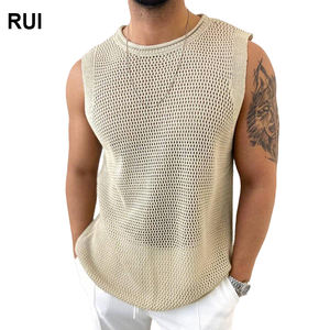 RUIQUWIN 2025 été nouveau hommes évider tricoté gilet col rond sans manches t-shirt avec maille respirant pour décontracté Streetwear - Product Image 1