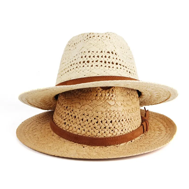 Stroh Panama hut für Frauen Männer Strand hüte Summer Sun Wide Brim Floppy Fedora Cap