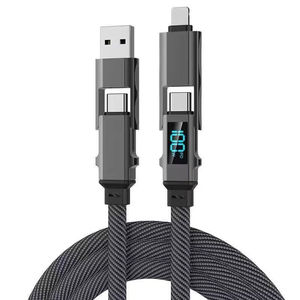 Câble de charge rapide 4-en-1 Type-C vers Type-C 65W 3A en ABS tressé plat avec affichage LED pour téléphone, <span class=keywords><strong>Mac</strong></span>, iPad, appareil photo - Product Image 1