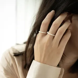 Rainbowking Сияющий пресноводный жемчуг барокко минималистский 925 стерлингового серебра резиновые кольца Изысканные ювелирные украшения для мам