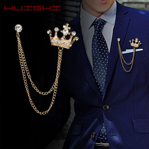 Broche Couronne Style Coréen Britannique avec Chaîne, Épingle de Revers à Pompon, Accessoire Rétro pour Hommes, Mariage et Banquet - Product Image 4