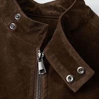 Veste bomber décontractée pour homme en daim marron, style universitaire court vintage, style baseball noir, avec logo