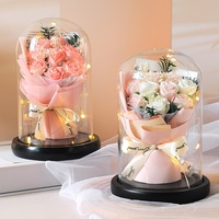 Bouquet de roses éternelles pour la Saint-Valentin, sous cloche en verre, fleurs séchées, décoration lumineuse LED, cadeau idéal pour une remise de diplôme, meilleur ami