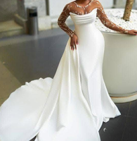 S1129Y Nouvelle Robe de Mariée Africaine 2026 en Satin, Col Rond, Manches Longues, Coupe Sirène Ajustée, Traîne Amovible