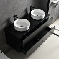 Meuble-lavabo mural moderne en bois massif avec vasque en céramique et design étanche