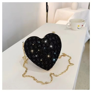 กระเป๋าแฟชั่นสำหรับออกงานกลางคืนสำหรับผู้หญิงกระเป๋าถือขนาดเล็กกระเป๋าสะพายคาดลำตัวสายโซ่ประดับพลอยเทียมรูปหัวใจ - Product Image 4