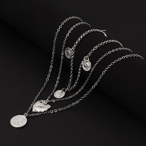 <b>Layered</b> <b>Necklace</b> Women Tibetan <b>Silver</b> Alloy <b>Silver</b> Plated Link Chain Charm Pendant Plant Leaf Vintage Style Fashion Jewelry - Product Image 2