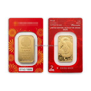 2025 Barre d'or suisse en laiton de 1 once avec numéros différents, Souvenir Année du Serpent, lingot plaqué or en blister - Product Image 2