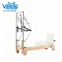 Reformer Pilates Velos Premium en bois massif avec tour demi-trapèze, machine 2-en-1, équipement professionnel de yoga et fitness pour studio