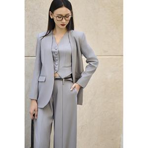 Blazer Full Solid Elegant <b>Collarless</b> Minimalist Office Vietnam Lady <b>Women</b> <b>Women's</b> Sets Available in Multiple Colors KA13 - Product Image 2