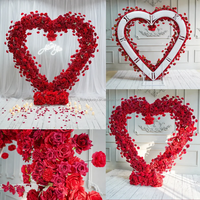 Backdrop Bunga Bentuk Hati 8ft untuk Lamaran Pernikahan, Warna Pink Putih Merah, Dekorasi Pernikahan, Bunga Artifisial Bentuk Hati Merah